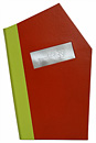 Die-Cut Angle Cover with Aluminum Tip-In Logo
 Holds two 7 x 12 Inserts