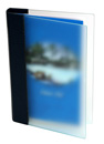 frosted acrylic pool menu cover with screw posts to hold multiple 4 color plastic inserts.