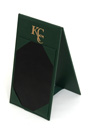 customized table tent with gold foil stamped logo. can be made any size to hold special insert cards.