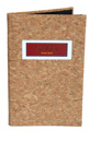 Cork menu cover with 4 color tip-in logo designed bookstyl to hold four 8.5 x 14 insert sheets. Click on image to see interior photo.